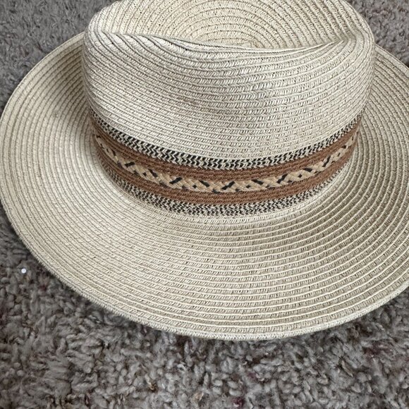 Something Special Straw Sun Hat Beige Southwest Pattern Band Lightweight Unisex - Picture 3 of 7